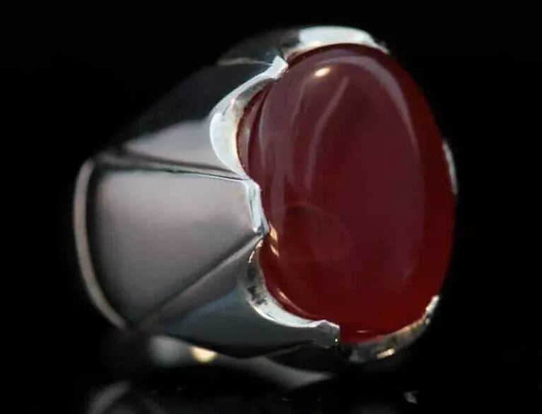 Beautiful Blood Red Yemeni Aqeeq Ring Natural Yamni Akik Aqiq Bague Handmade - Heavenly Gems