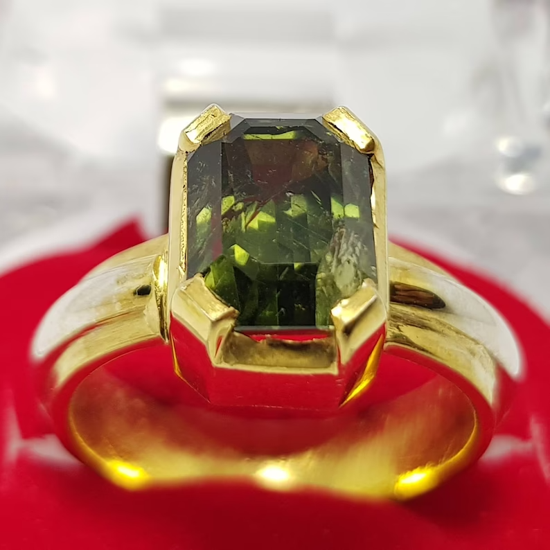 Green sapphire rings men, asscher cut green sapphire ring, teal sapphire, gifts, uni sex - Heavenly Gems