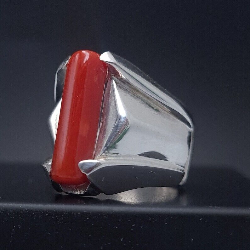 Big Real Dark deep Beautiful Coral Ring Coral Rings For Men Coral stone Men Band - Heavenly Gems