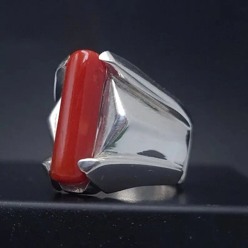 Big Real Dark deep Beautiful Coral Ring Coral Rings For Men Coral stone Men Band - Heavenly Gems