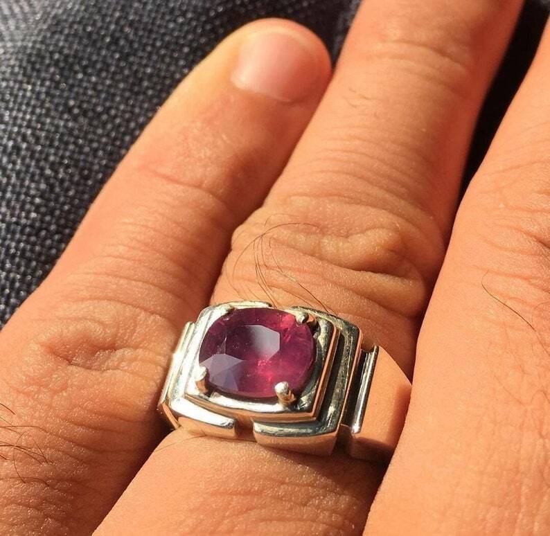 Natural Oval Ruby Mens Ruby Ring Sterling Silver 925 Handmade Ring Yaqoot Yaqut - Heavenly Gems
