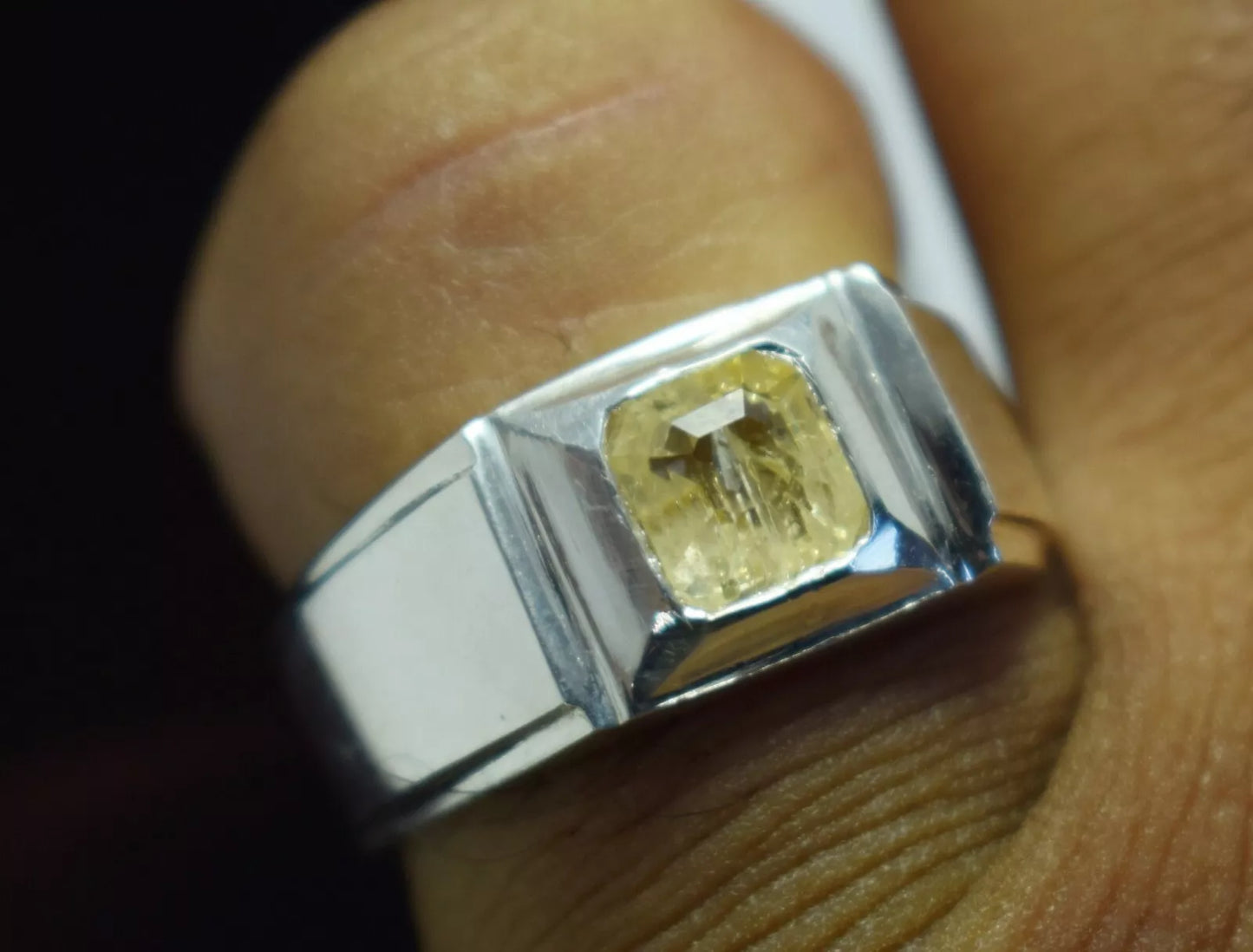 Yellow Sapphire Pukhraj Ring - Sterling Silver Ceylon Sapphire Men's Jewelry - Heavenly Gems