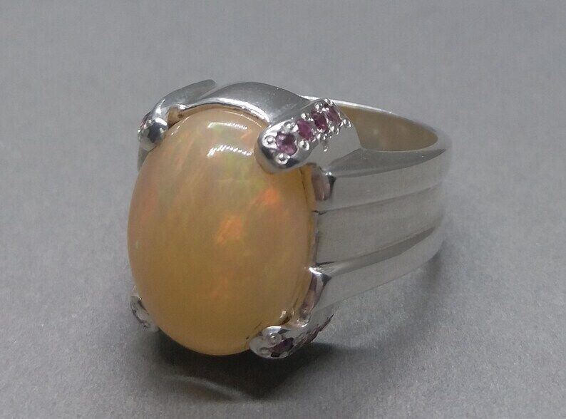 Natural Unheated Untreated Big Fire Opal Mens Ring Sterling Silver 925 ring - Heavenly Gems