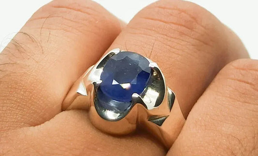 Natural Royal Deep Blue Sapphire Mens Ring Sterling Silver 925 Handmade Blue man - Heavenly Gems