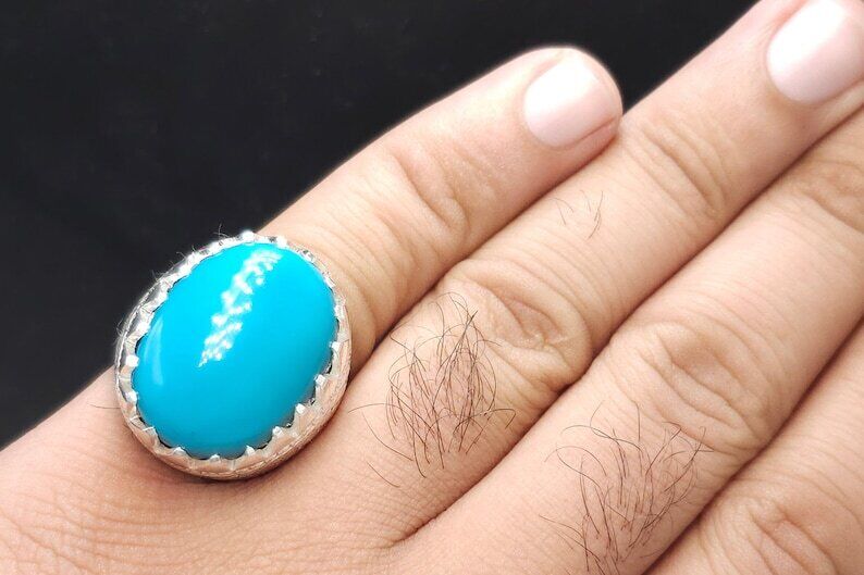 Rare Natural Feroza Turquoise Ring For Men 925 Sterling Silver Ring Shia Ring - Heavenly Gems