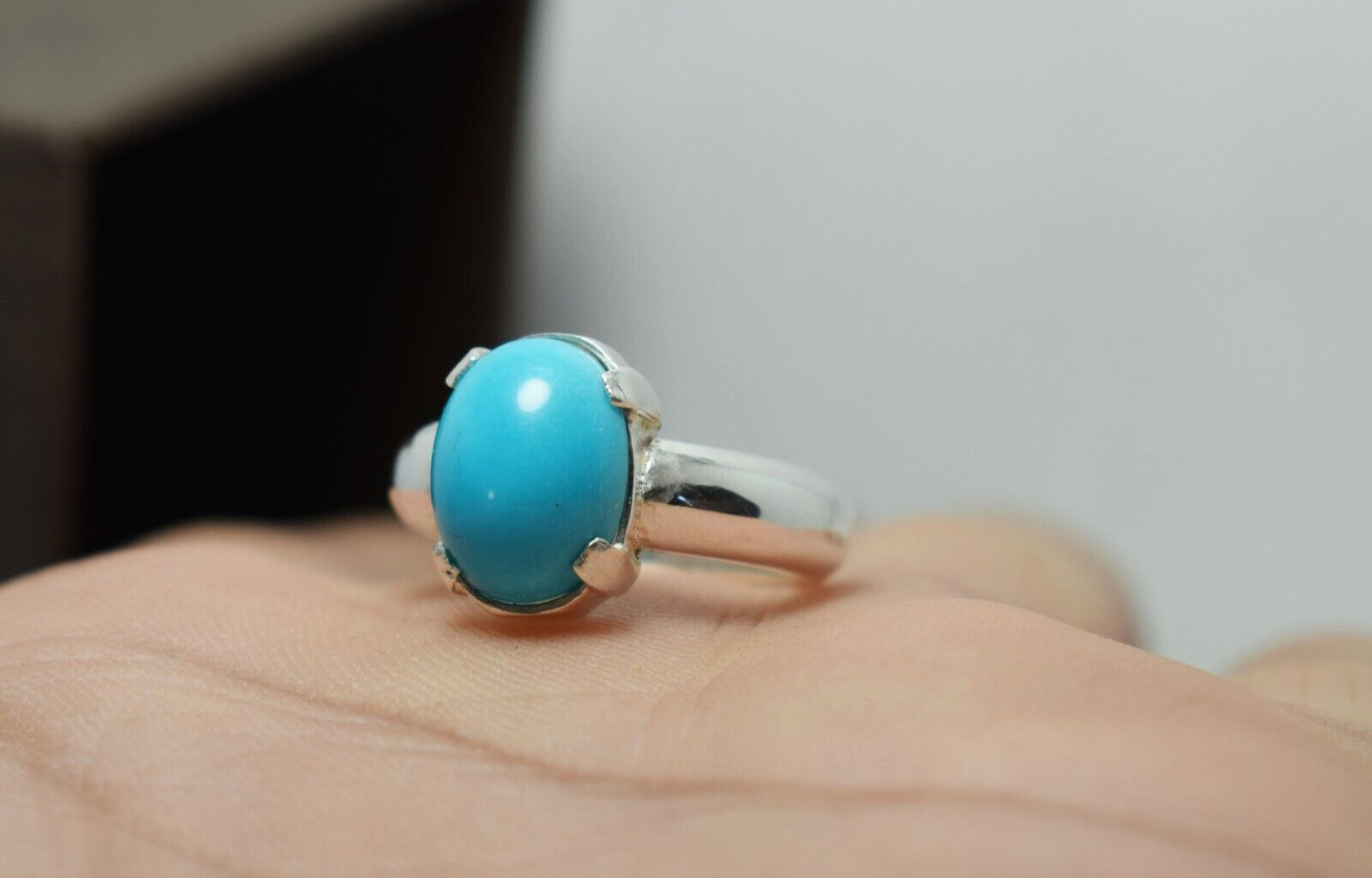 Turquoise Ring Womens Real Gemstone Very Clean Feroza Jewelry Handcrafted Rings - Heavenly Gems