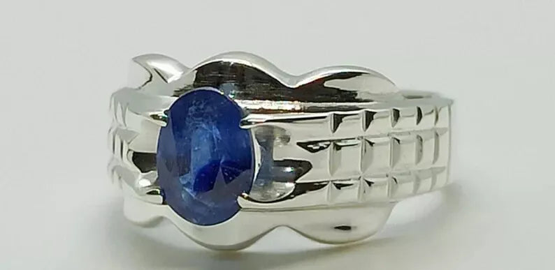 Natural Blue Sapphire Men's Ring - Sterling Silver 925 Men's Jewelry - Heavenly Gems