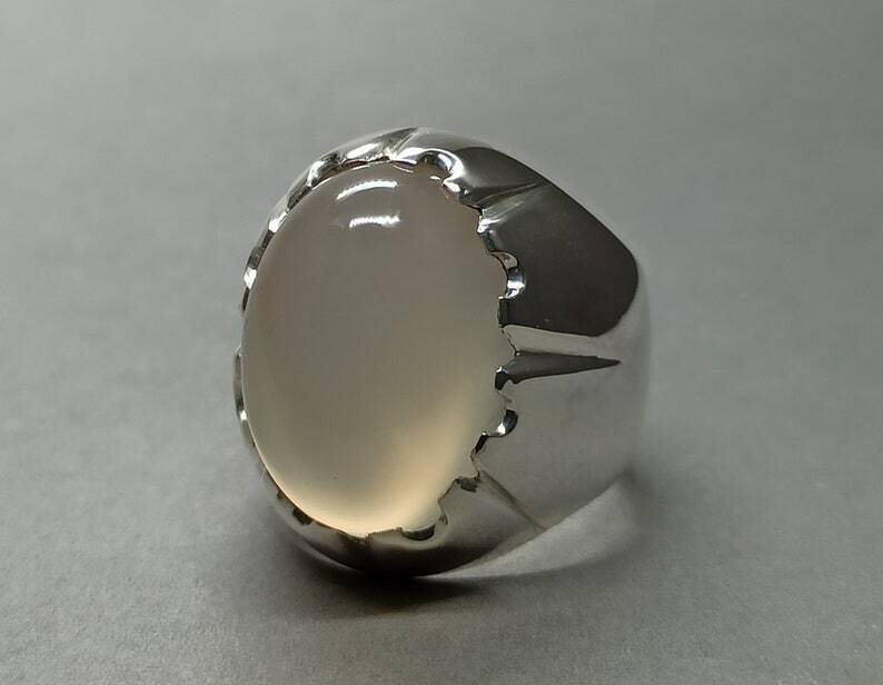 Mens Real Quartz Ring High Quality Sterling Silver 925 Moonstone Dur e Najaf - Heavenly Gems