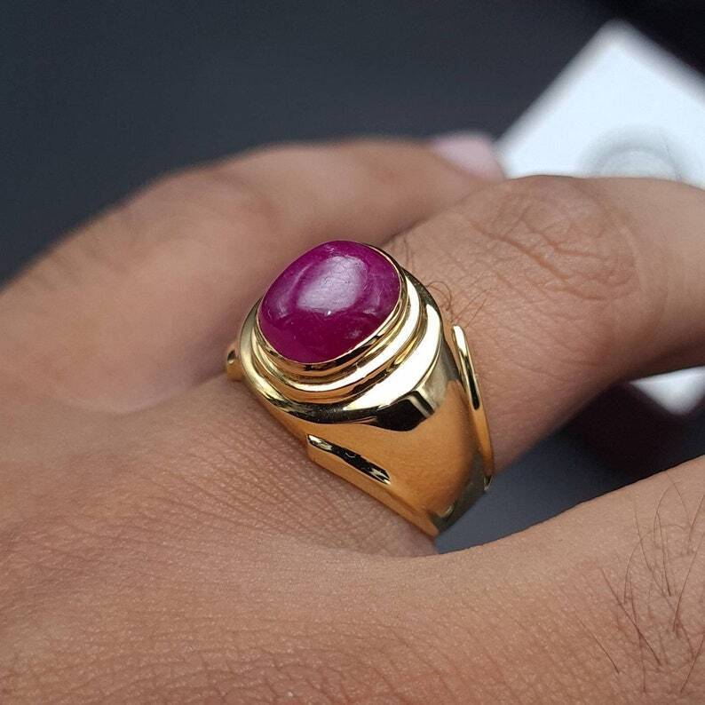 Unheated Untreated Ruby Ring mens Ring Wedding Gold rings 18k Yellow Gold Ring - Heavenly Gems