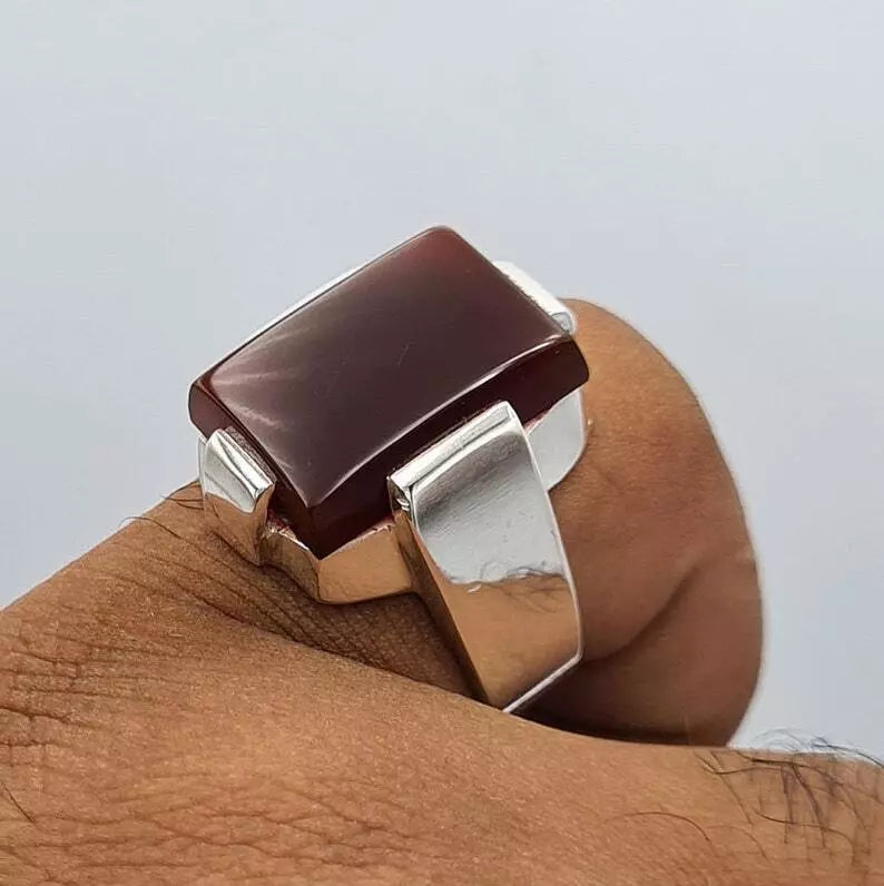 Yemeni Aqeeq Aqiq Akik Jewelry Unisex ring hakik real gemstone blood red ring - Heavenly Gems