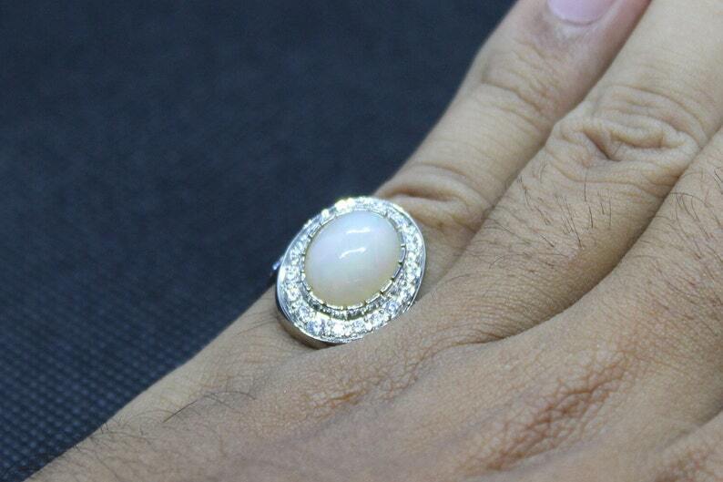 Natural Unheated and Untreated Oval Shape White Ethopian Origin Fire Opal Ring - Heavenly Gems
