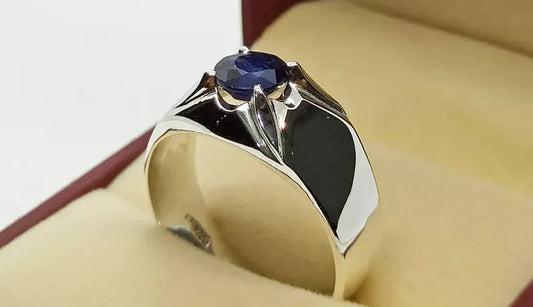 Natural Royal Deep Blue Sapphire Mens Ring Sterling Silver 925 Handmade Blue men - Heavenly Gems