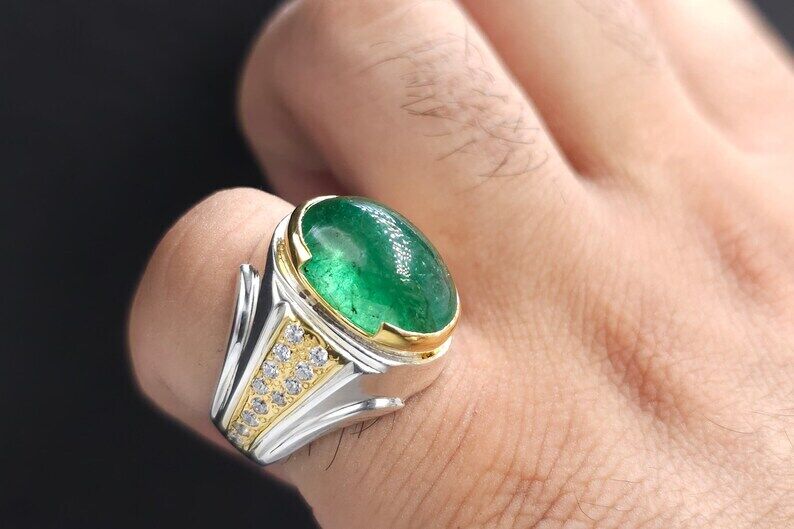 Big Men Emerald Rings Natural Emerald Engagement Rings Wedding Ring Gift For Him - Heavenly Gems