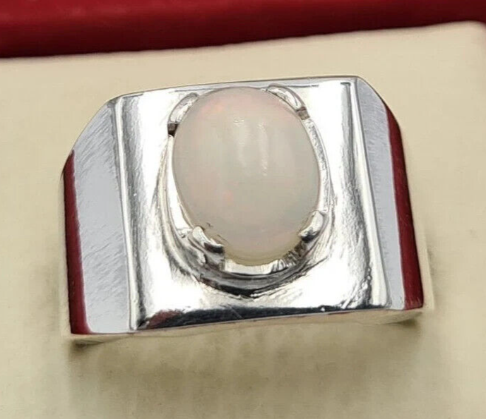 Beautiful Opal Ring White natural Opal Stone Jewelry Valentine Day Gift For Him - Heavenly Gems