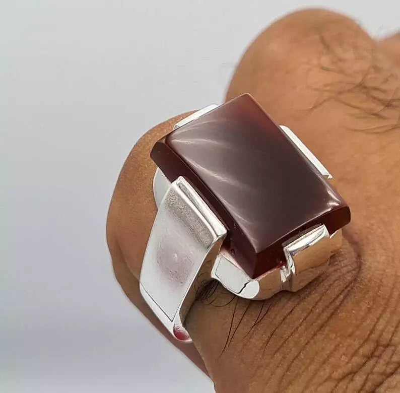 Yemeni Aqeeq Aqiq Akik Jewelry Unisex ring hakik real gemstone blood red ring - Heavenly Gems
