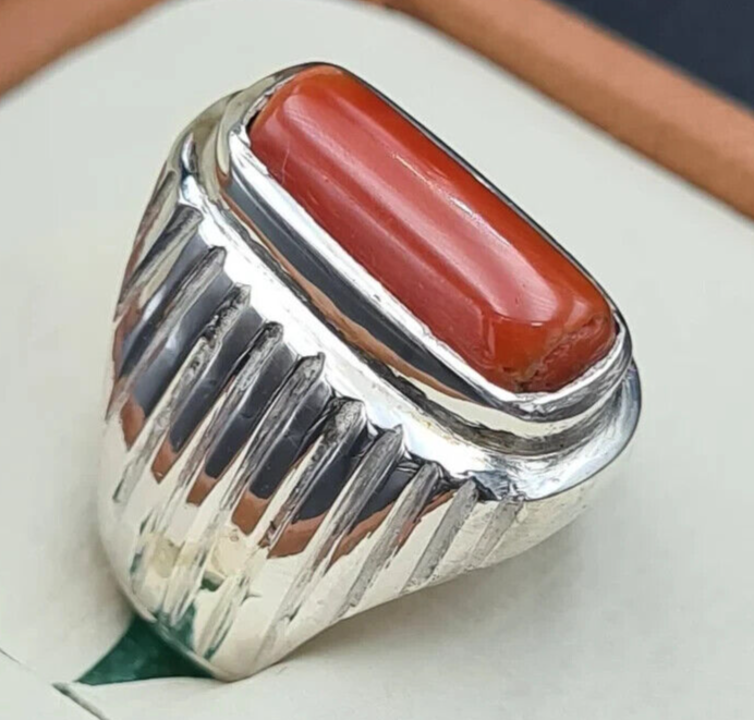 Untreated Real Coral ring Mens Coral Ring Marjan rings Top reddish Orange coral - Heavenly Gems