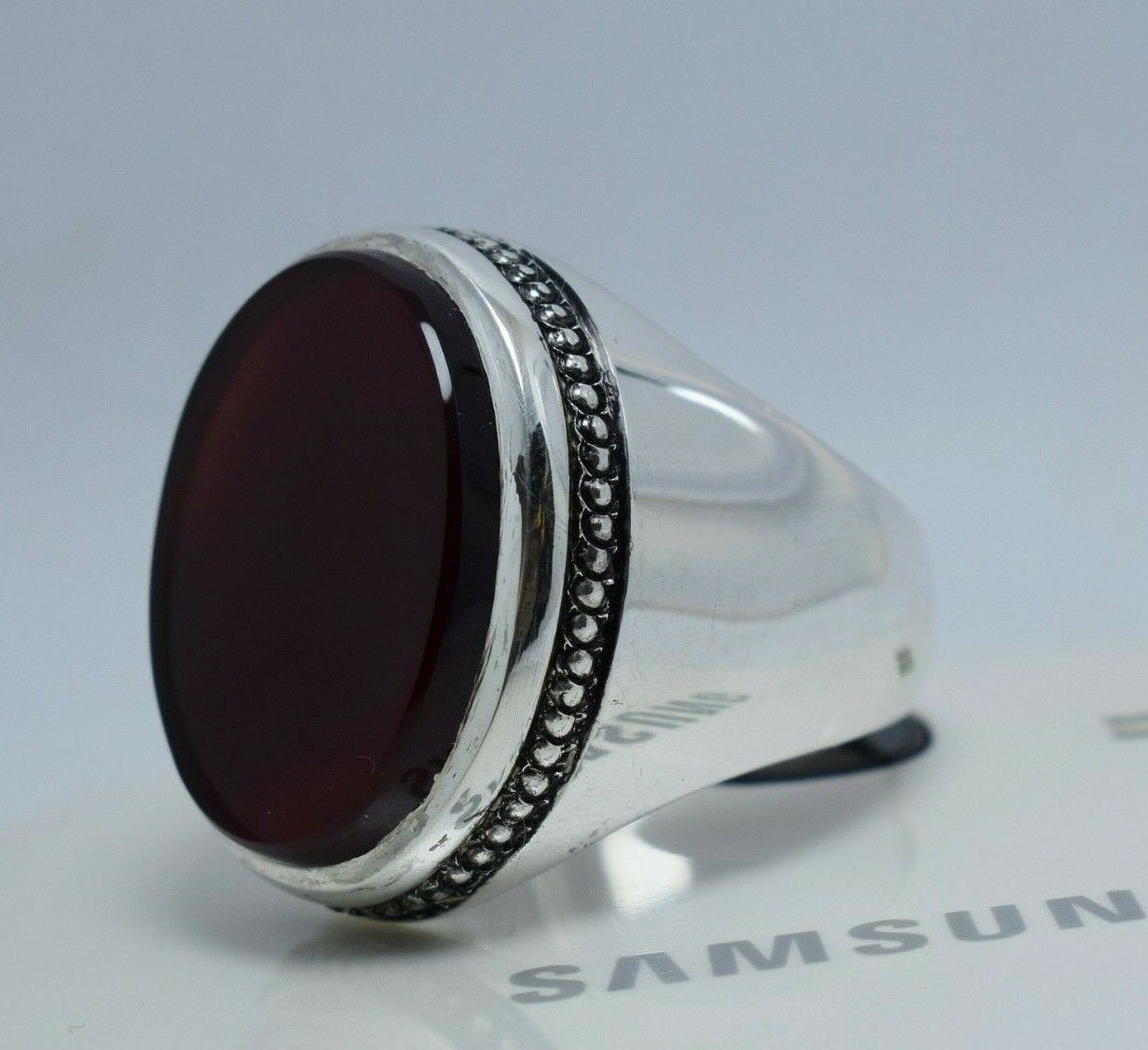 Natural Blood Red Aqeeq Bague Silver Rings Handmade Jewewllery Ring Mens Ring - Heavenly Gems