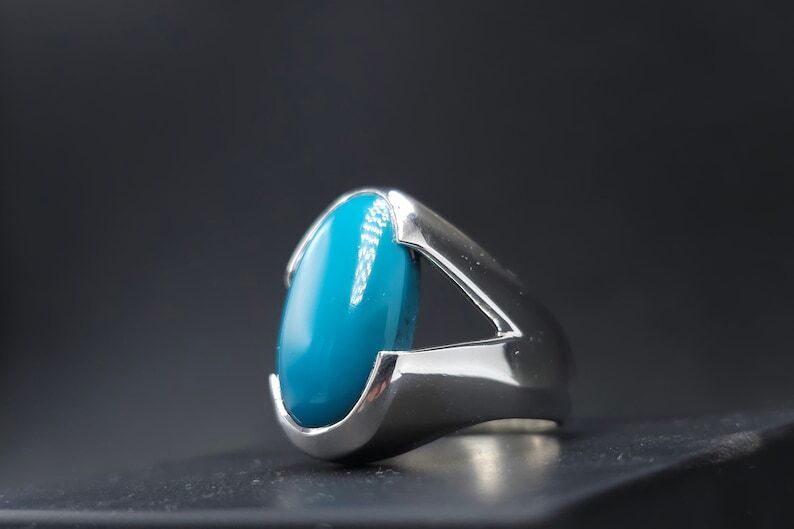 Genuine Turquoise Gemstone Sterling Silver Ring Big natural turquoise pomellato - Heavenly Gems