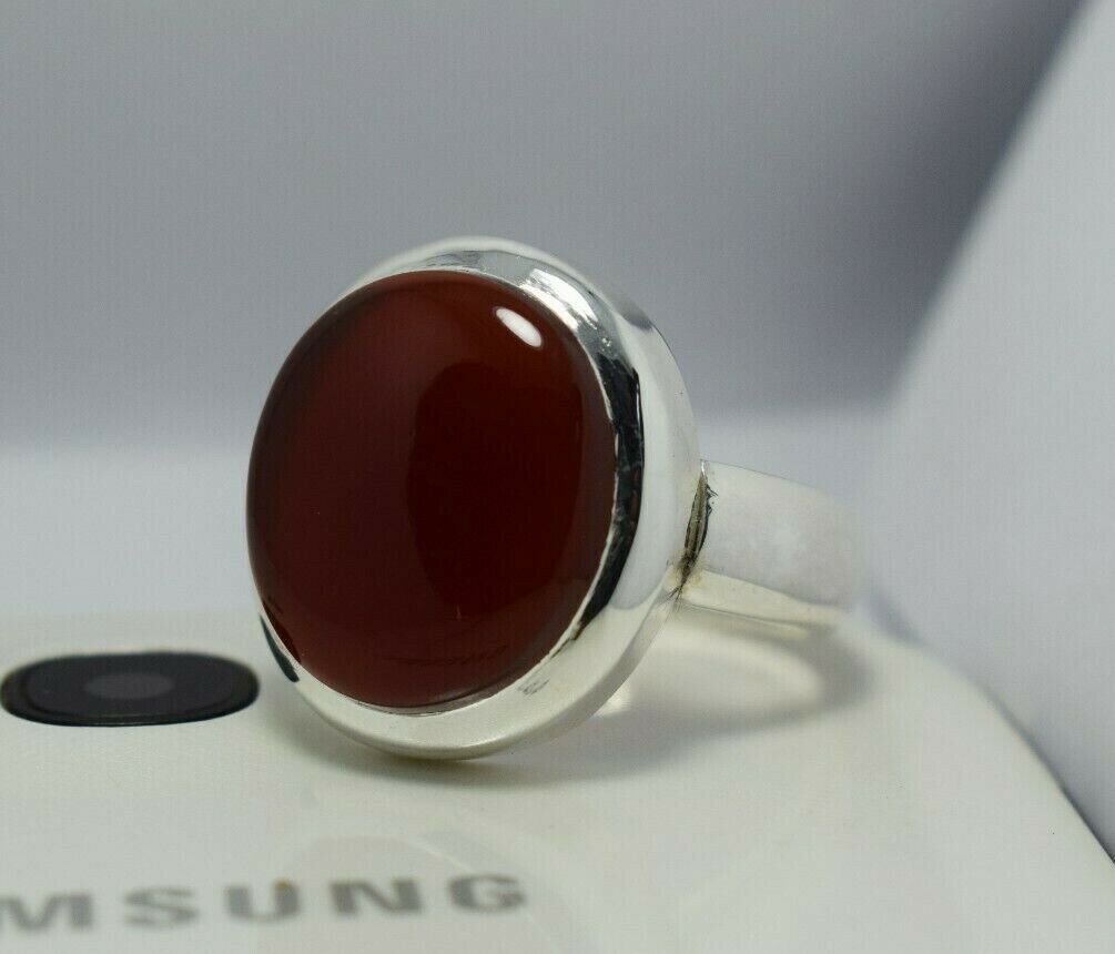 Brown Blood Red Yemeni Aqeeq Ring Agate Akik Aqiq Silver Rings Mens Jewellery - Heavenly Gems