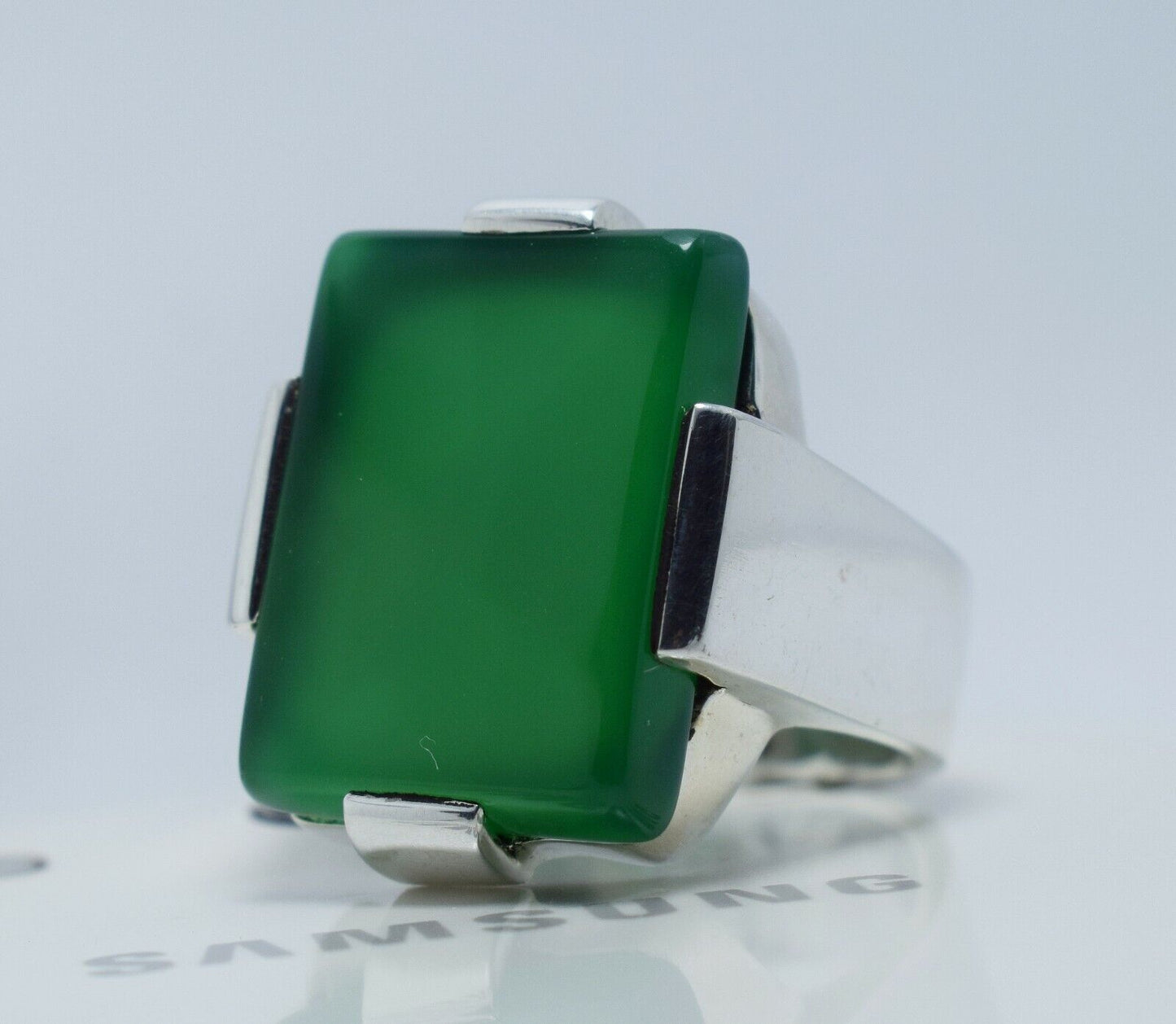 Natural Dark Green Yemeni Aqeeq Ring Agate 925 Sterling Silver Ring Shia Rings - Heavenly Gems