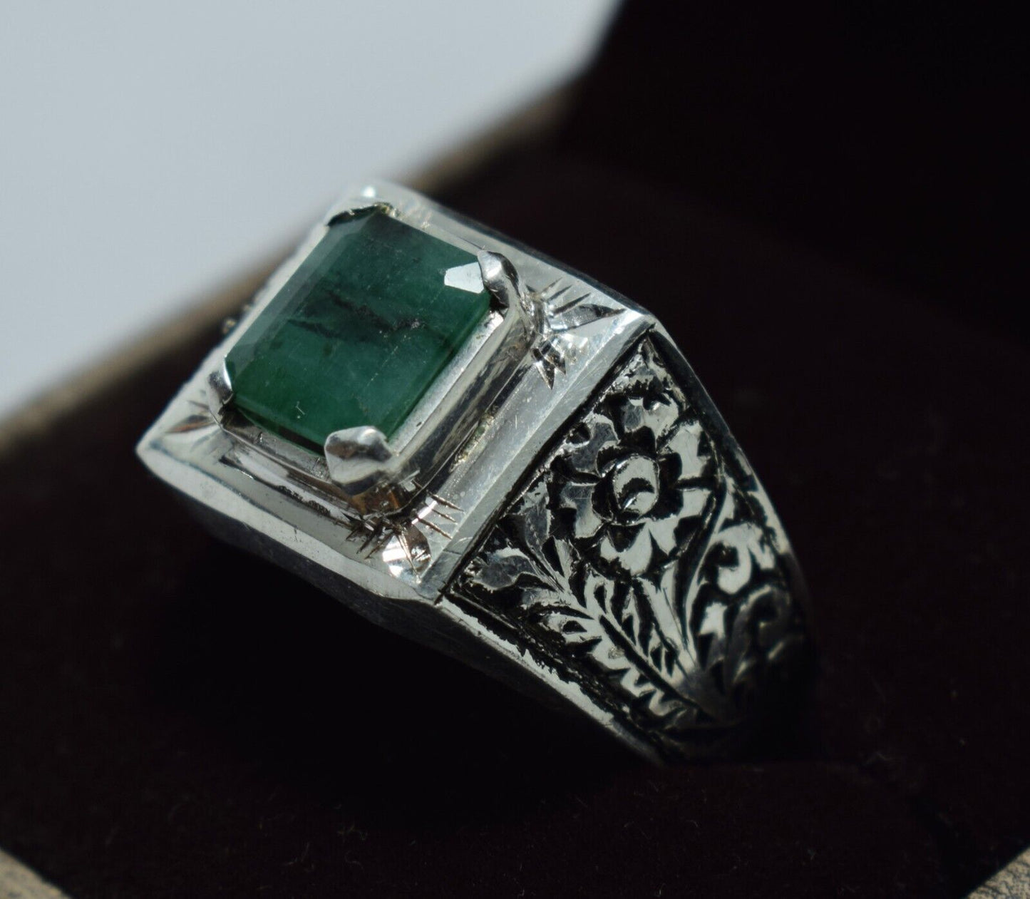 Natural Emerald Ring mens emerald bague sterling silver handmade emerald ring 925 Sterling Silver - Heavenly Gems