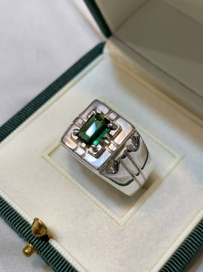 Natural Mens Green Tourmaline Ring Sterling Silver 925 Handmade Ring Elegant - Heavenly Gems