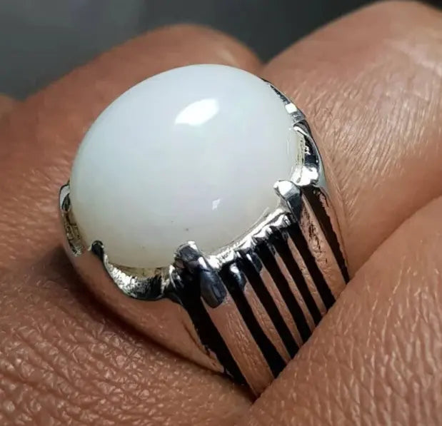 White Opal Ring Ethiopian Mens Opal stone ring Real Opal ring White Opal ring - Heavenly Gems