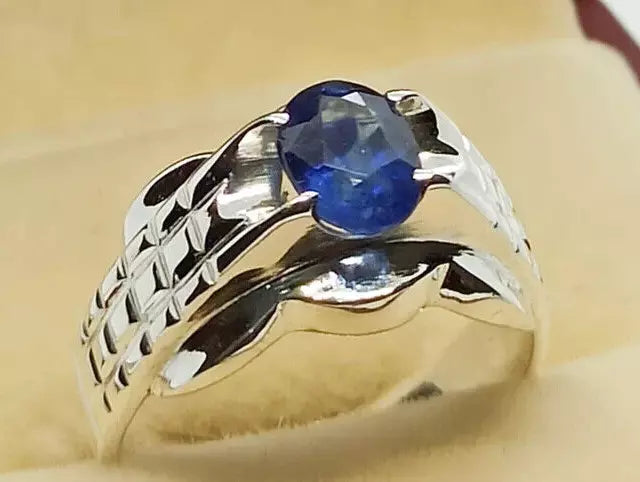 Natural Blue Sapphire Men's Ring - Sterling Silver 925 Men's Jewelry - Heavenly Gems