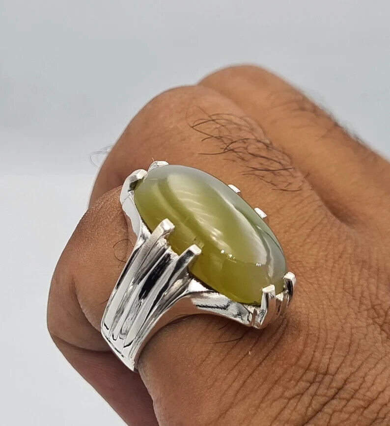 Imran khan ring natural aqeeq agate akik hakik stone ring men agate silver bague 925 Sterling Silver - Heavenly Gems