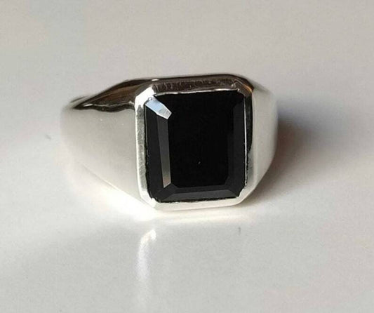 Yemeni Aqeeq Rings, Sterling Silver 925 Natural Agate Ring Men, Black aqeeq ring - Heavenly Gems