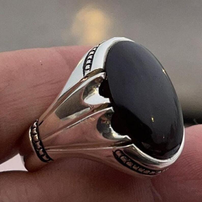 Big Kabadi Black Aqeeq Ring Yemeni Aqeeq Ring for Men Mens Yameni Aqeeq Ring - Heavenly Gems