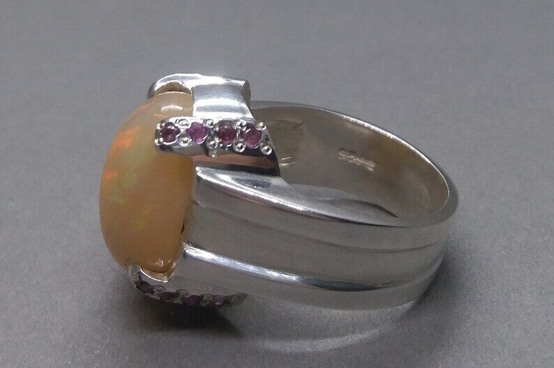 Natural Unheated Untreated Big Fire Opal Mens Ring Sterling Silver 925 ring - Heavenly Gems