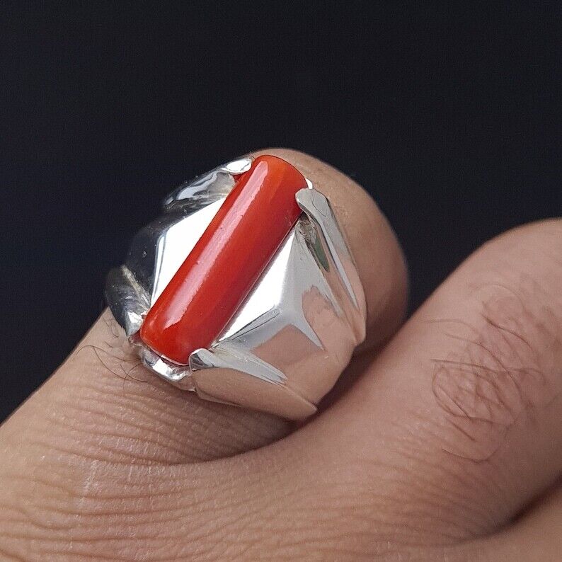 Big Real Dark deep Beautiful Coral Ring Coral Rings For Men Coral stone Men Band - Heavenly Gems