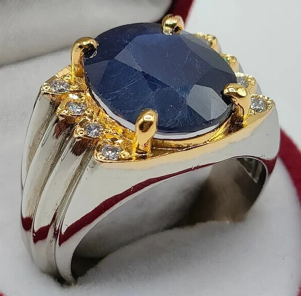 Natural Royal Deep Blue Sapphire Men's Ring Sterling Silver 925 Blue Sapphire - Heavenly Gems