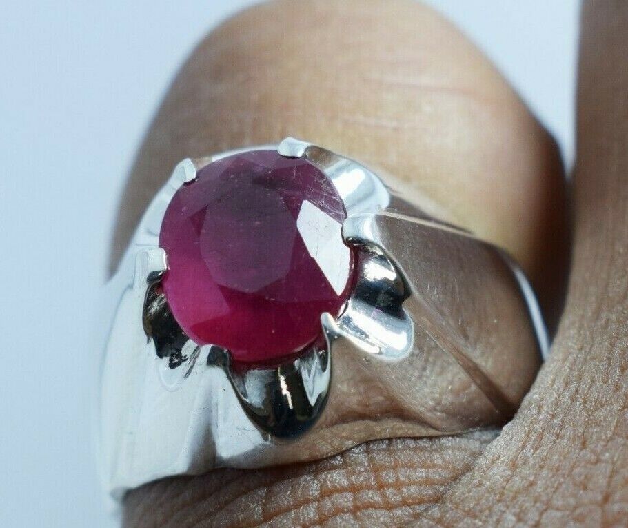 Ruby Ring Mens Real Ruby Stone Handmade Silver Rings Shia Rings Natural Gemstone 925 Sterling Silver Ring - Heavenly Gems