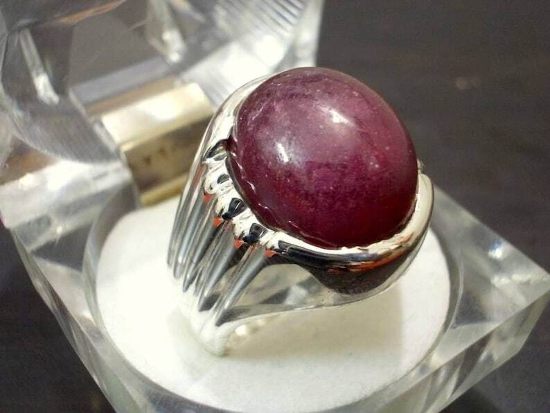 Natural Big Red Ruby Mens Sterling Silver 925 Ring Big African Ruby Ring For Men - Heavenly Gems
