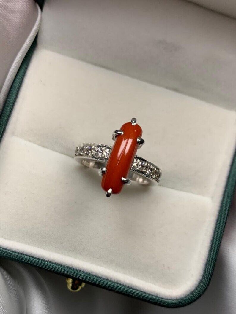 Beautiful Women Red Coral Ring Silver 925 Elegant Ring High Quality Coral unisex - Heavenly Gems