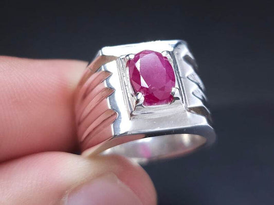 Natural Ruby Ring Unheated Untreated Ruby Ring For Men 925 Sterling Silver - Heavenly Gems