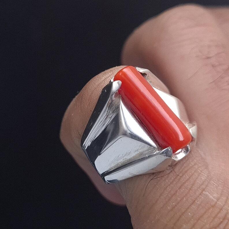 Big Real Dark deep Beautiful Coral Ring Coral Rings For Men Coral stone Men Band - Heavenly Gems