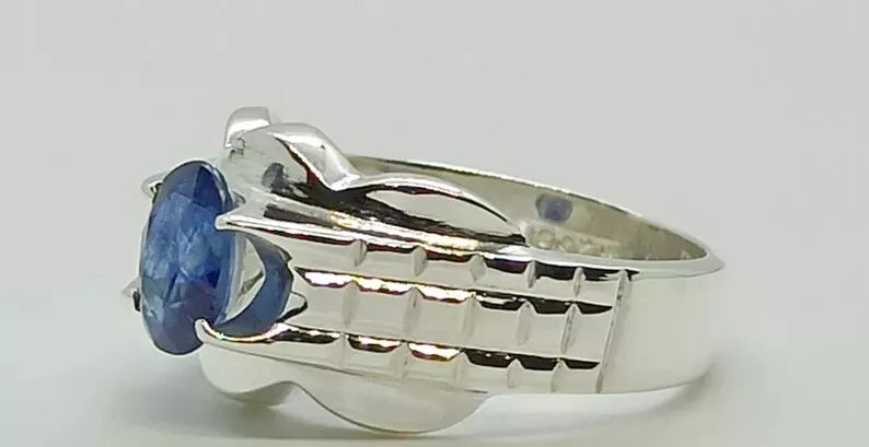 Natural Blue Sapphire Men's Ring - Sterling Silver 925 Men's Jewelry - Heavenly Gems