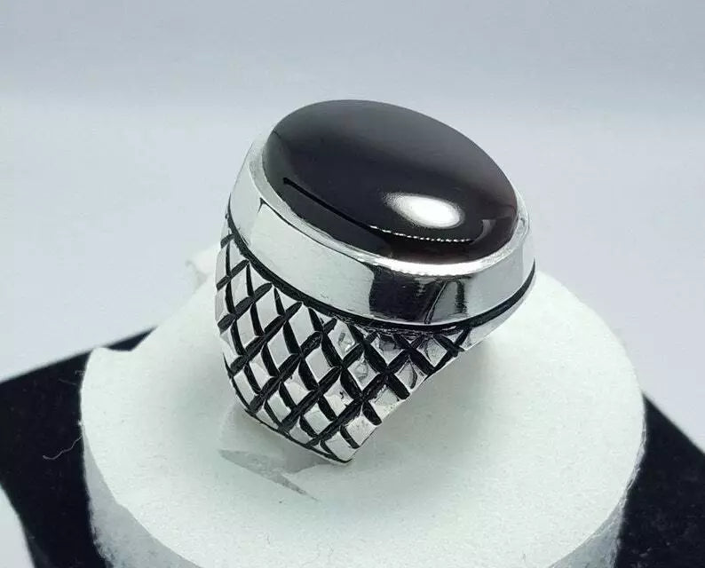 Real Yemeni Aqeeq Ring Shia Rings 925 Sterling Silver Ring Snake Skin Design - Heavenly Gems