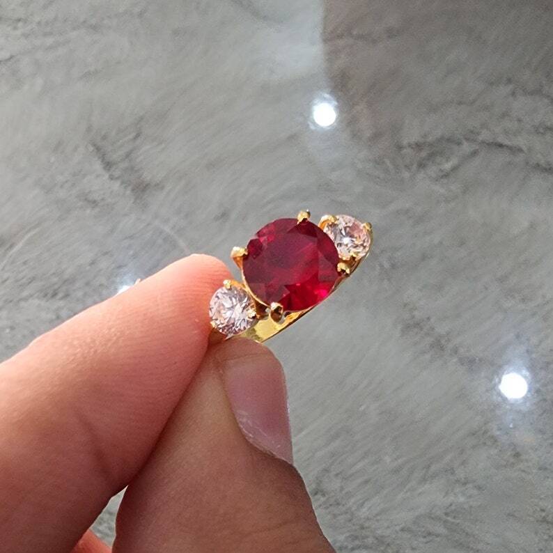 18k Gold lab made ruby ring Engagement ring in Gold with ruby stone in red color - Heavenly Gems