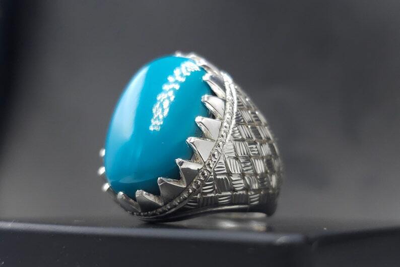 Rare Natural Feroza Turquoise Ring For Men 925 Sterling Silver Ring Shia Ring - Heavenly Gems