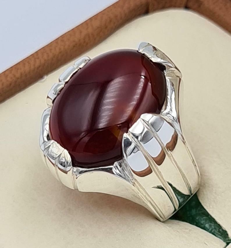 Red Aqeeq Akik Aqiq Yemeni Yaman Yamni Agate Bague Sterling Silver Jewelry Rings - Heavenly Gems