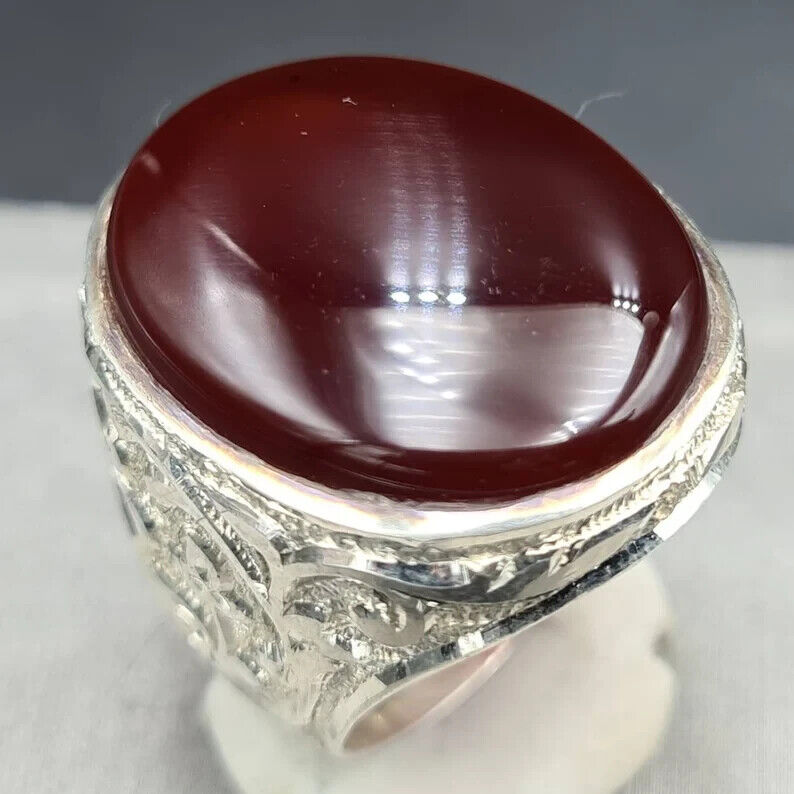 Yemeni Aqeeq Ring Shefat Al Abad Blood Red Yamni Aqeeq Yemeni Stone for Big hand - Heavenly Gems