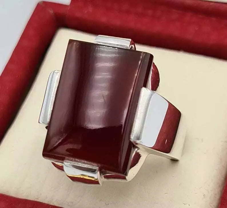 Yemeni Aqeeq Aqiq Akik Jewelry Unisex ring hakik real gemstone blood red ring - Heavenly Gems