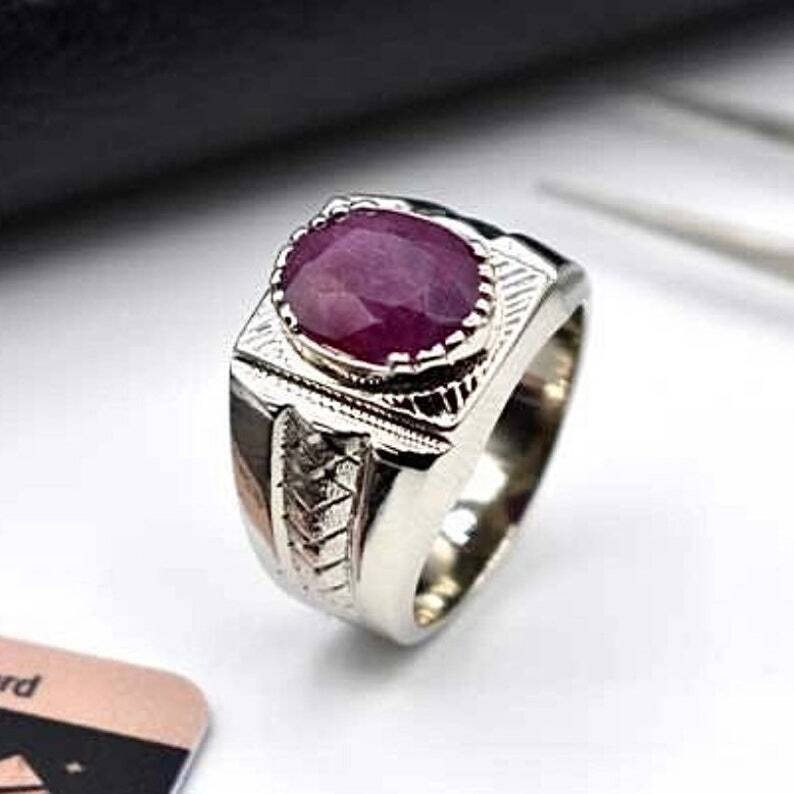 Men Ruby Yaqoot Ring 925 Silver Ring Gift For Him Mens Yaqoot Ring handmade ring - Heavenly Gems