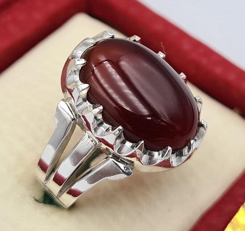Yemeni Aqeeq Yamani Yamni Yemen Agate Akik Haqiq Ring Sterling Silver Bague Hand - Heavenly Gems