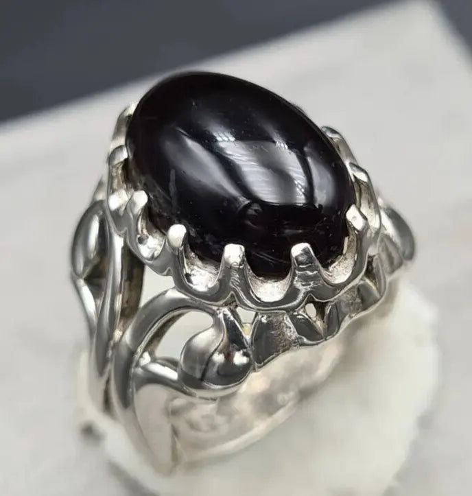 Old yemeni aqeeq ring shifat al abad mens gemstone agate rings hakik ring akik 925 Sterling Silver Ring - Heavenly Gems