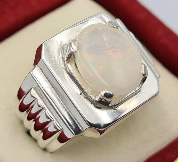 opal ring natural white opal australian handmade jewelry sterling silver ring - Heavenly Gems